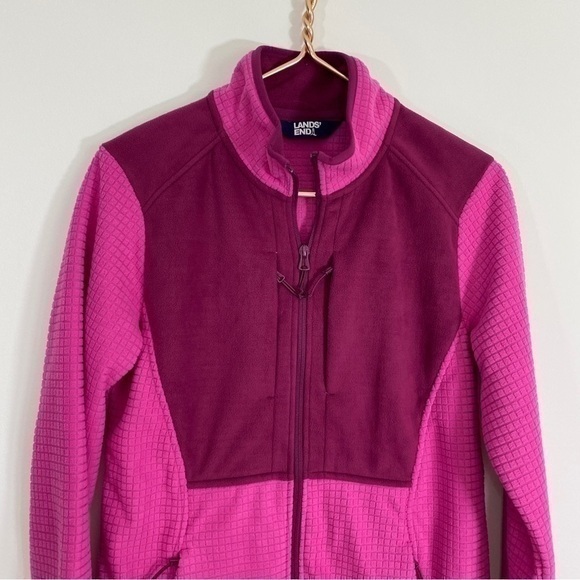 Lands End Small Pink Grid Waffle Fleece Full Zip Jackef‎ - Picture 3 of 10